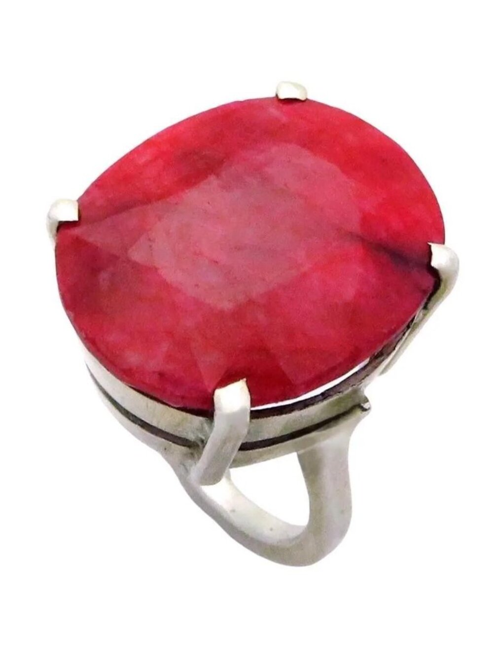 Vintage 925 Sterling Silver Corundum Ruby Gemstone Ring Size 6